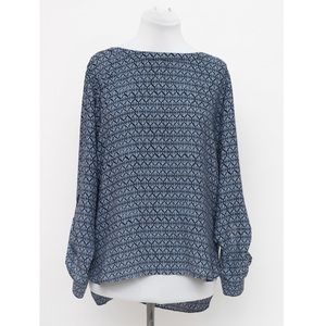 LOFT Blue Patterned Long Sleeved Blouse